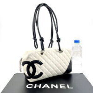 Chanel White Bowling Shoulder Bag Line Cambon Lambskin